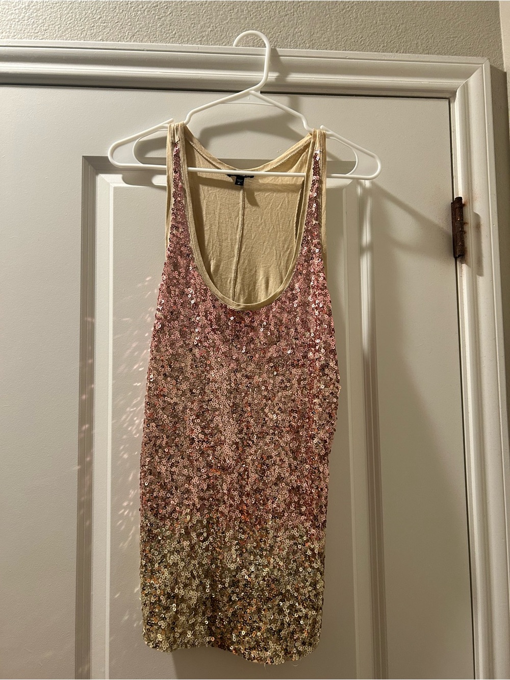 Express Pink to Gold Sequin Ombre Tank